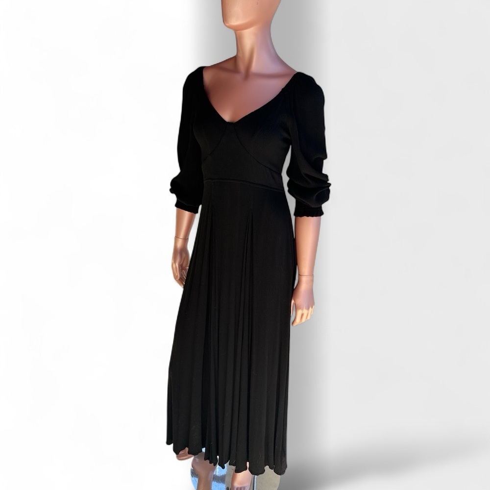 In Loom maxi midi dress high slits XS S‎ rayon gauze Black LS side zipper Dress